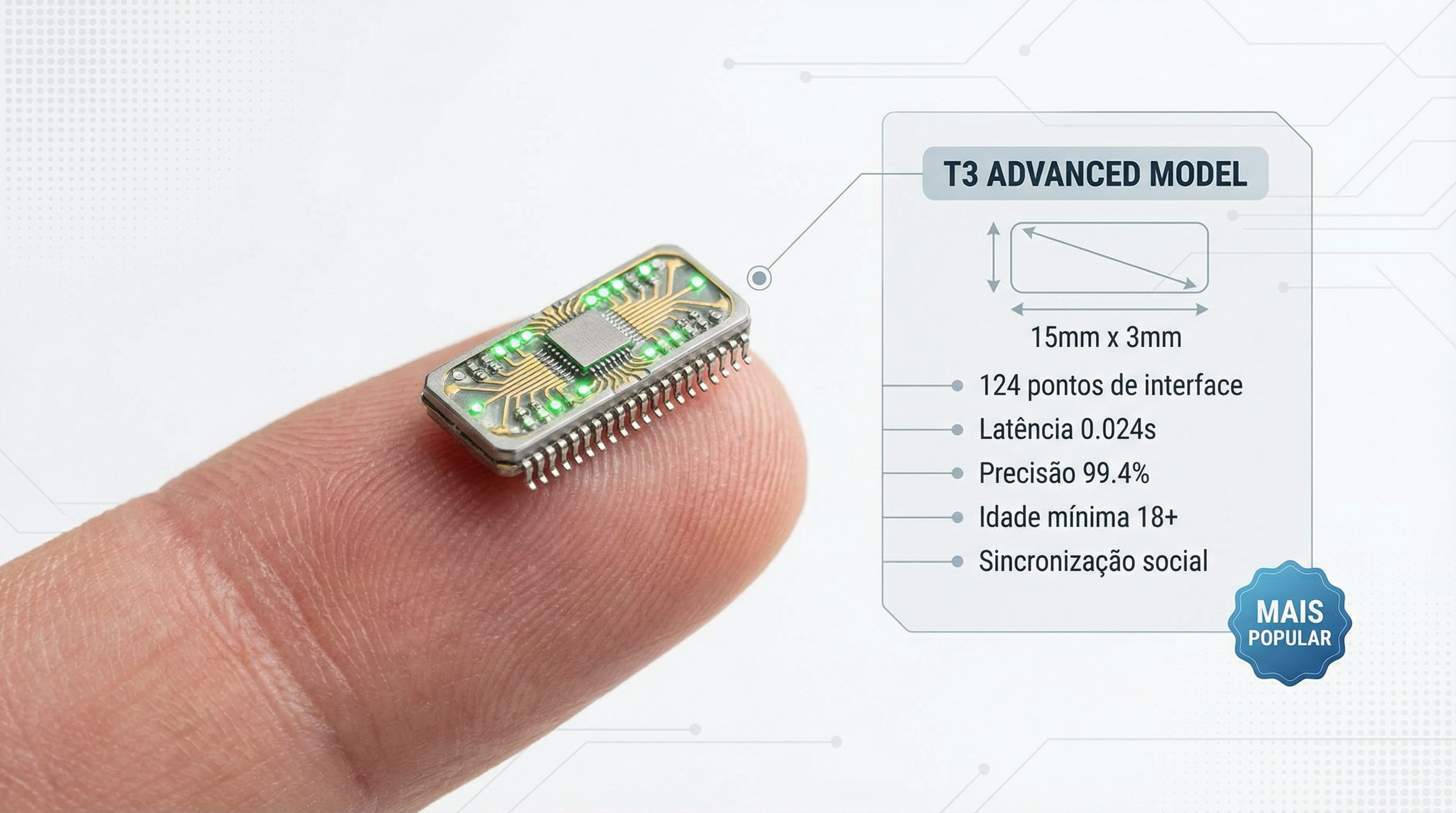 T3 - Microchip Neural Avançado em Tamanho Real com Especificações