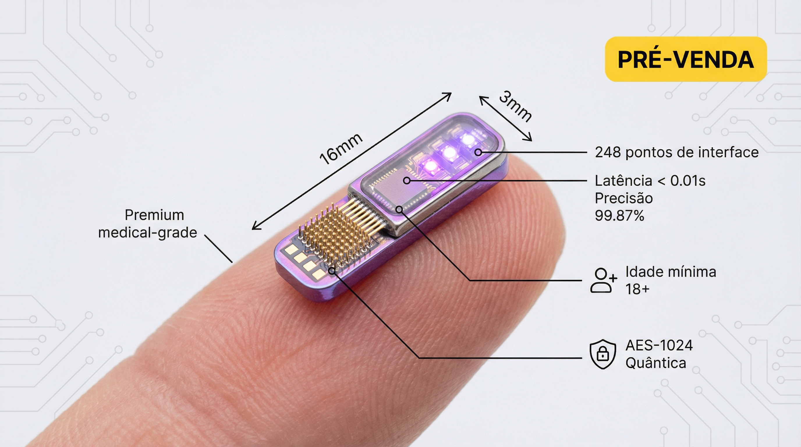 T4 - Microchip Neural de Última Geração em Tamanho Real com Especificações